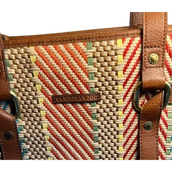 Caribbean Joe Purse Shoulder Bag Zip Closure Woven Purse - Picture 8 of 9